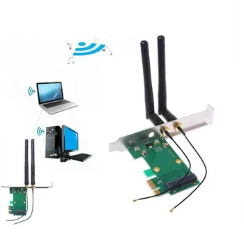 Wireless placa de Retea Wifi Mini Pci-e Pci-e 1x Desktop Adapter + 2 Antene Mini Pci-e Pci-e Adaptor Riser Card