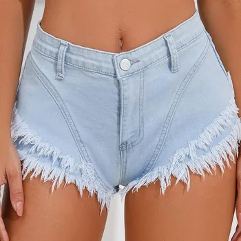 Talie inalta Sexy Femei Blugi Denim pantaloni Scurți 2022 Vara Denim Moda Ciucuri Despicare Neregulate Doamnelor Super Skinny Jeans Scurt