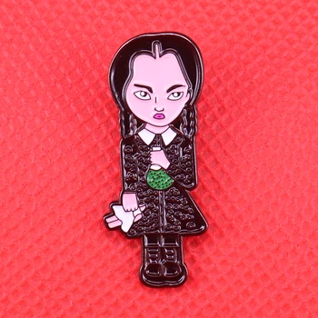 Miercuri Addams email pin negru rece arta brosa verde reactiv sticla insigna Gotic Halloween cadou drăguț tricou femei geaca de acces