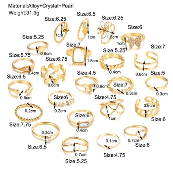 Set inel pentru Femei Vintage Geometric Cross Ochi Val Pearl Fluture Inele pentru Degete Set de sex Feminin 2023 Trendy Bijuterii Cadou