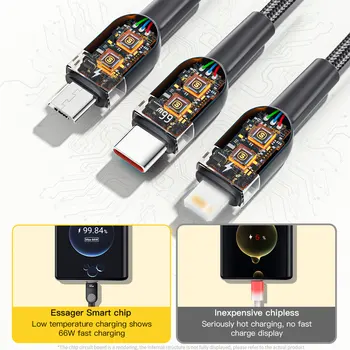 3 in1 Date Cablu USB pentru telefonul Android 6A Încărcător Rapid tip C 66W de Încărcare Cablu Tip cablu-C port Pentru cele Mai multe Telefoane Mobile