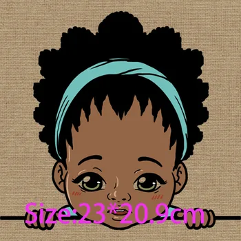 Personalizat de Fier pe Decalcomanii Afro Copilul Privire de Desene animate Drăguț DIY pentru Copii de Fier Pe Aplicatii Pentru Îmbrăcăminte