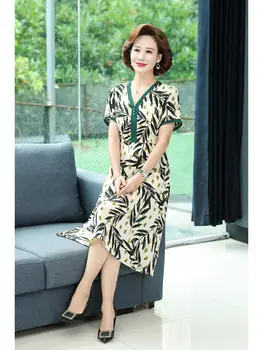 2022-coreean de Epocă Rochie Midi de Vara Noi frunză verde de imprimare Elegant Boho Maxi Sundress Femei Bodycon Petrecere Vestidos