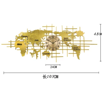 Harta lumii de Aur Ceas de Perete Metal Creatoare de Moda Ceas de Perete Mare Design Modern, Dormitor Reloj De Pared Decor Acasă EB5WC