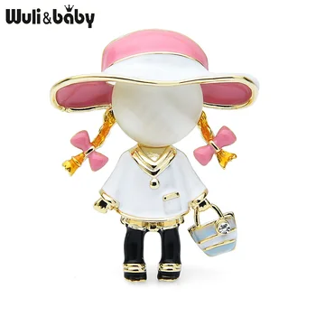 Wuli&copilul de Email Opal Geanta Fata Broșe Femei Aliaj de 2 culori Poartă Pălărie Fată Figura Office Casual Ace de Brosa, Cadouri de