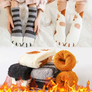 3 Perechi/Set Pentru Femei Șosete Groase De Cald Pufos Iarna Labă De Pisică Drăguț Desene Animate Moale Amuzant Șosete Podea Fuzzy Calcetines Somn Chaussette