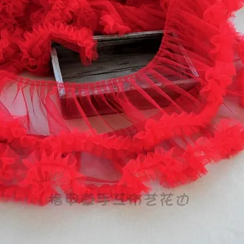 1Meter Roșu Roz Galben DIY Accesorii de Îmbrăcăminte 15 cm Pliat Sifon Fire plisate Dantelă ochiurilor de Plasă de Dantelă Asieta Tifon Volane Accesorii