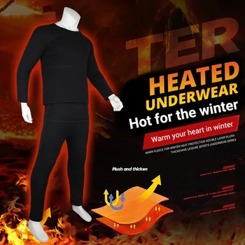 Iarnă Încălzit Set de Lenjerie de corp pentru Bărbați Încălzit Jacheta Lenjerie de corp Termică pentru Femei Îmbrăcăminte Motocicleta Jacheta de Toamna Pantaloni de Schi Jacheta