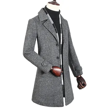 BOLUBAO Iarna Nou Amestec de Lână Coats pentru Bărbați Brand de Calitate, Oameni de Moda Haină de Lână Lung Secțiunea Amestec de Lână Palton Masculin （Cu Eșarfă）