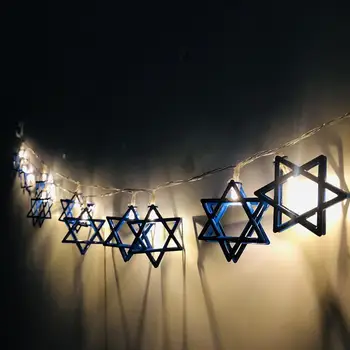 Hexagrama Stele Decorative de Lumină Hanukkah Steaua Lui David Șir Lumina Baterie Șir de Lumini Hanukkah Festival (1.65 Metri 10 LED-uri)