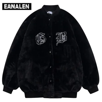 Harajuku vintage negru litere brodate căptușit jacheta barbati parka coat plus de bumbac streetwear strat gros de baseball sacou cald