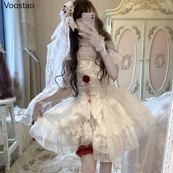 Gothic Lolita Printesa Rochie De Femei Epocă De Teroare Sânge Mireasa Petrecerea De Halloween Rochii De Sex Feminin Y2k Bandaj De Trandafir Din Dantela Mini Vestidos