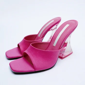 Comemore 2022 Vara pentru Femei Pantofi Verde Transparent cu Toc Confortabil Verde Sandale Tocuri de Lux Catâri Papuci pentru Femei