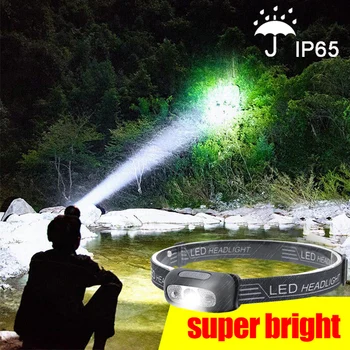 Mini Reîncărcabilă Puternică Senzor Far Pescuit Lampa Camping Impermeabil Cap Lanterna de Vanatoare Drumetii USB Lucru cu LED-uri Faruri