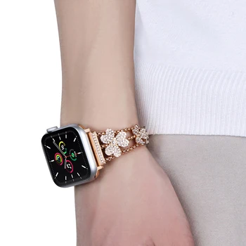 Floare Curea pentru Apple Watch Band 41mm 40mm 38mm Femei de Lux Bling Diamant Brățară de Metal pentru iWatch Seria 7 SE 6 5 4 3 Benzi