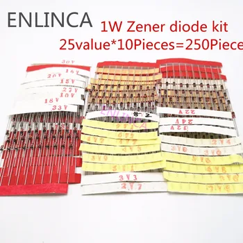 1W dioda Zener kit 3V-33V 14values sau 25valuesX10Pieces Asortate Asortiment Set Nou de componente electronice diy kit DO-41 1N47