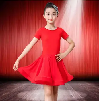 1buc/lot Fata de Dans latino Rochie de Dans Copii Costum Salsa Copii Negru Rosu Tango Rochii Dans de Performanță Etapă solidă rochie