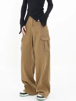 Noi Kaki Pantaloni Femei Casual, Hippie Denim Pantaloni Largi cu Talie Înaltă Mama Blugi Femei Vintage Y2k ' 90 Grunge Streetwear Maree