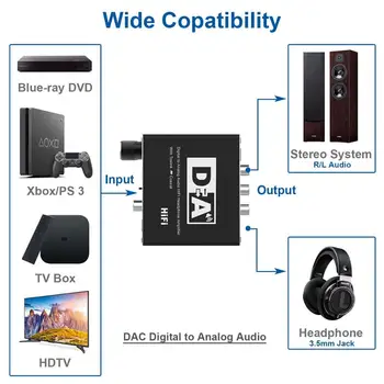 Digital la Analogic Convertor Audio Optic Toslink Coaxial la Analog RCA L/R Jack de 3,5 mm Audio Adaptor pentru Xbox HD DVD, Blu-ray PS3