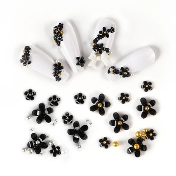 Negru Cu Flori Decoratiuni Unghii Acrilice, Unghii De Arta Pietre Amestecate Dimensiune Stras Accesorii Pentru Manichiura Design