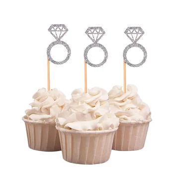 10buc Sclipici Nunta Cupcake Toppers Diamant Inel de Tort Ponturi pentru Tort de Nunta de Decorare cabină de Duș de Mireasă Petrecerea de Ziua Ponturi