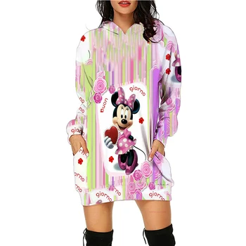 Disney Print Mickey si Minnie Femei Tricou Toamna pentru Femei de Moda Anime Hanorac Rochie de Toamna Harajuku Doamnelor Prelungirea Hoodie