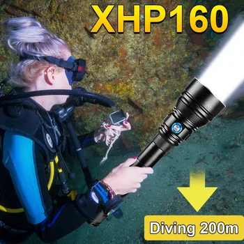Noi XHP160 Profesionist de Scufundări Lanterna rezistent la apa IPX8 Flash de Lumină 200M sub apă Lampa LED Lanternă Reîncărcabilă Lanterna se arunca cu capul