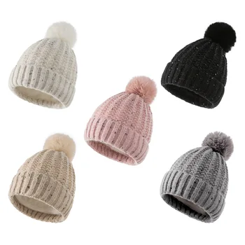 Pălării de iarnă pentru Femei Solide de Bumbac din Tricot de Lână Ține de Cald Căciuli 2022 Noua Moda Băiat Chelioși Elastic Fata Pompom Pălării