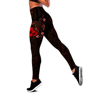 Polineziene Turtle Tatuaj 3D Imprimate Gol Rezervor de Top & Leggings Set de Fitness Feminin Lungimea Jambiere Rulează Pantaloni DDK80