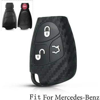 3 Butonul de Fibre de Carbon Model Silicon Moale Auto Key Fob Acoperire Pentru Mercedes Benz W203 W204 W211 B C E ML S CLK CL Cheie Shell Caz