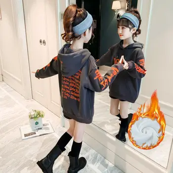 2022 coreeană de Moda pentru Copii Hoodid Toamna /Iarna Copii Tricotate Pulover calduros cu Gluga Pentru Fete Scrisoare de Uzură 4 5 6 8 10 12 Ani