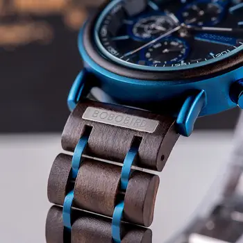 Reloj hombre BOBO PASĂRE de Lemn Albastru Ceas Barbati Top Brand de Lux Quartz Cronograf Ceasuri de mana Ceasuri Militare Cadou de Ziua Tatălui