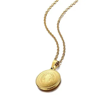 Din Oțel inoxidabil Placat cu Aur 18K Preotul St Benedict Pandantiv Colier Medalie de Monedă Colier Pentru Bărbați Și Femei, Bijuterii Vintage