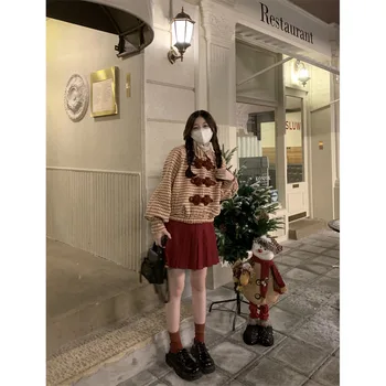 Femei de Moda Roșu de anul nou Fuste Plisate coreean Talie Mare Kawaii Harajuku Preppy iarna Doamnelor Crăciun Mini Dulce Fuste