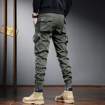 Moda Casual Pantaloni Barbati Multi Buzunare De Proiectare Streetwear Hip Hop Bumbac Stretch Pantaloni Joggers Armata Verde Negru 3 Culori