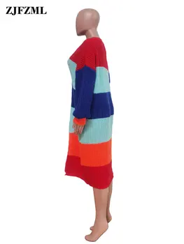 Contrastul de Culoare de Mână Croșetat Cardigan Haine pentru Femei pe Frontul Deschis cu Maneci Lungi Deschide Ochi Casual Moda Multicolor Stripe Uza