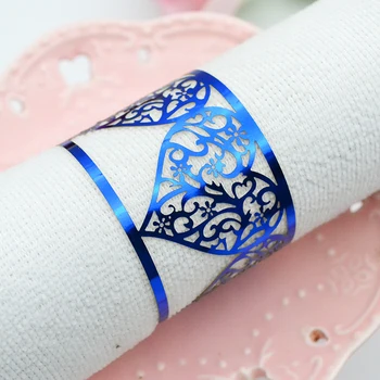 50pcs transport gratuit albastru Regal laser cut dragoste inima de nunta elegant servetel inel