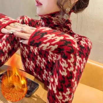 Femei Pulover Guler 2022 Tendință de Moda de Lux Topuri Slim Pulovere pentru Toamna Pulover Tricotate Vintage Haine de Iarnă coreeană