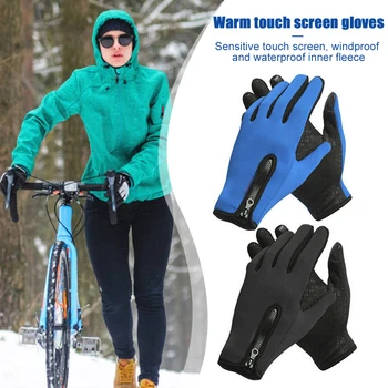 1 Pereche de Iarnă Mănuși de Ciclism pentru Barbati Femei Bicicleta Touchscreen Deget Plin Fleece Cald în aer liber, Motociclete de Echitatie cu Fermoar Mănuși