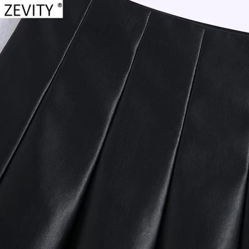 Zevity de Moda pentru Femei PU Piele Plisata Fusta Mini Faldas Mujer Doamnelor Elegante cu Fermoar Lateral Casual Slim Vestidos QUN889