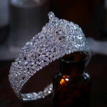HIMSTORY Nou de Lux de Zirconiu Coroana Reginei Rotund European de mireasa Mireasa Tiara Crystal Ceremonia Frizură Caciula Accesorii