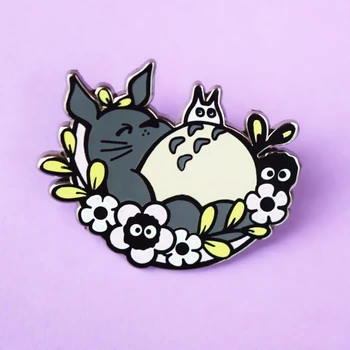 Coroană De Flori Frumos Totoros Greu De Email Pin Amuzant De Dragoste Drăguț Pui De Somn Cat Medalie Brosa Bijuterii Miyazaki Hayaos Film Anime Fani Cadou