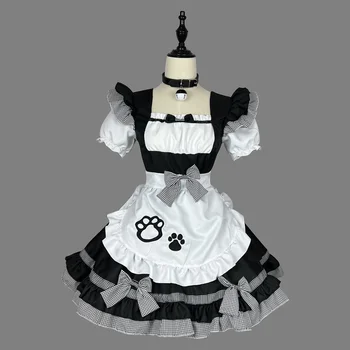 Plus Dimensiune Șorț Menajera Tinutele Clasice Menajera Costume Cosplay Lolita Cat GirlAnime Alb Negru Fată Drăguță Partid Rochie De Printesa