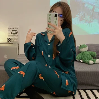 2022 Toamna cu Maneci Lungi din Satin Pijama Seturi pentru Femei coreene de înaltă calitate Pijamale Pijama Homewear Pijama Mujer Haine de Acasă