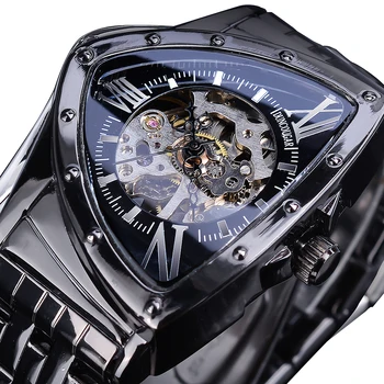 DUNCOUGAR Triunghi Negru Schelet Neregulate Automat Mechanical Ceas din Oțel Inoxidabil de Afaceri de Sport pentru Bărbați ceasuri de Mînă