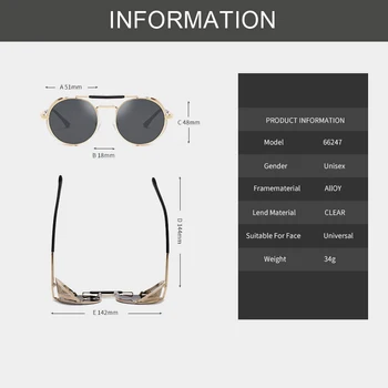 Noul Scut de Metal Steampunk Femeie Sunglasse Personalitate Parbriz Ochelari Retro Broasca Oglinda Rotund Design Bărbați ochelari de Soare UV400