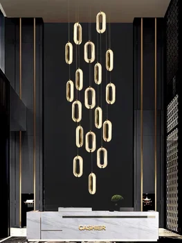 Scara candelabru Nordic personalitate creatoare rotund led rotativ duplex clădire pod simplu și modern lungi candelabru