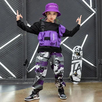 Copil Hip Hop Îmbrăcăminte Tricou Streetwear Camuflaj Militar Tactic de Marfă Jogger Pantaloni pentru Fete Baieti Dans Costum de Haine