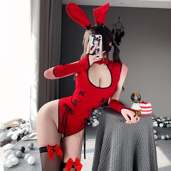 Roșu Fata Bunny Costum Cosplay Femei Lenjerie Sexy Joc De Rol Costume Kawaii Pulover Bodysuit Anime Salopeta Costum De Iepure Set