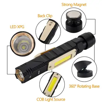 ZHIYU Lanterna LED-uri Ultra Luminoase rezistent la apa COB Lumina USB Reîncărcabilă lanterna coada magnet Lumina de Lucru Roti Built-in baterie
